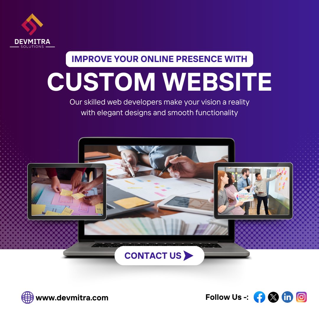 devmitrasoln's tweet photo. 🚀 Boost Your Online Presence with a Custom Website by Devmitra Solutions!
#WebDevelopment #CustomWebsite #DevmitraSolutions #DigitalPresence #BusinessGrowth #WebsiteDesign #OnlineSuccess #WebDesignExperts #CreativeWebSolutions #ProfessionalWebsite https://t.co/v2Zr0JEaDY