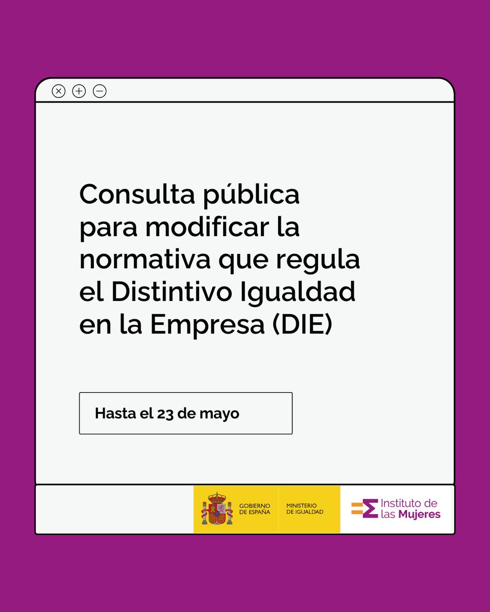 InstMujeres's tweet photo. ‼️ Continúa abierta la consulta pública previa a la elaboración de la nueva normativa reguladora del DIE (Distintivo Igualdad en la Empresa) que busca la simplificación y mejora del procedimiento.

🤝🏾 @IgualdadGob

📲 Manda tus aportaciones hasta el 23/05: https://t.co/1M5uzm3Gf6 https://t.co/NOxiyh9OQ4