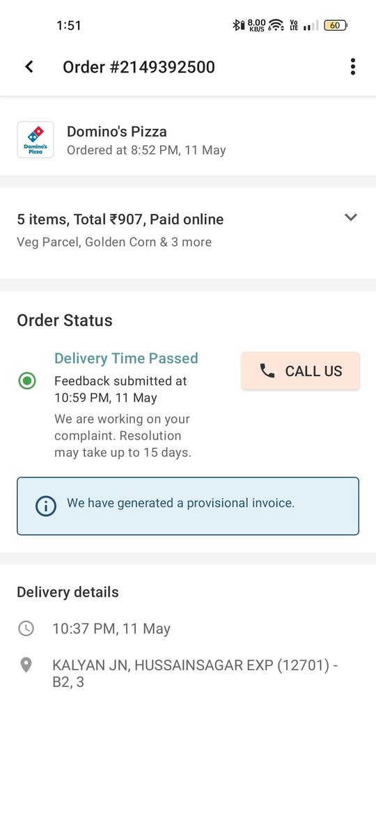 RahulTrimukhe5's tweet photo. @IRCTCofficial @FoodOnTracks I didn’t receive my food order on 11 May in Husain Sagar Express 12701 (CSMT–Hyderabad). Delivery was scheduled at Kalyan. Please process a refund. Order ID: #2149392500
\#IRCTCFood #FoodOnTrack https://t.co/ctCq1TnewG