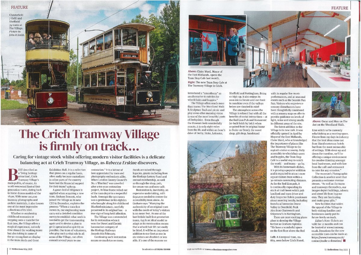 NationalTramway's tweet photo. We would like to share the article in this month's Reflections magazine about @CrichTramway. Many thanks to @RebeccaErskine from https://t.co/b7aWpKxMeY for writing this. #nationaltramwaymuseum #crichtramwaymuseum #crichtramwayvillage #yellowbirdcomms #reflectionsmagazine https://t.co/bgH7qKjMqk