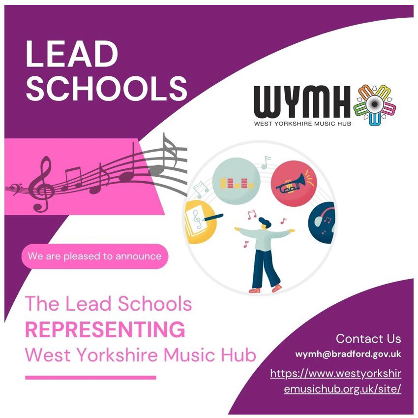 WakefieldMusHub's tweet photo. We are pleased to announce the 18 Lead Schools supporting the West Yorkshire Music Hub across the region from September 2025! Find out more https://t.co/vUP1BMtxgz… Well done to Wakefield Schools @IPMATGroveLea @halfpennylane @ketthighschool &amp; Kingsland Primary https://t.co/rouEghnaoG