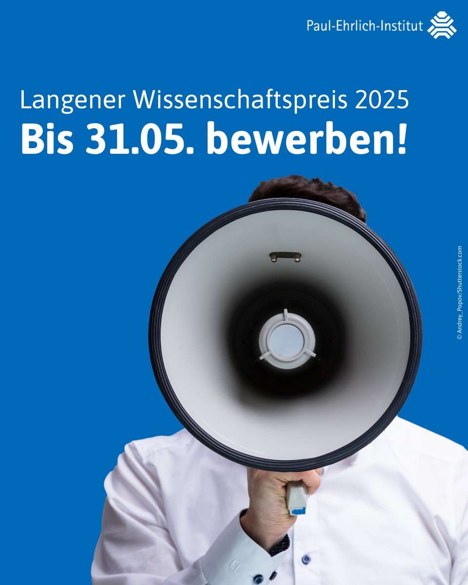 Ende diesen Monats läuft die Bewerbungsfrist für den Langener Wissenschaftspreis 2025 aus, der mit 15.000 Euro dotiert ist.
Jetzt bewerben! 
👉 pei.de/DE/newsroom/hp…