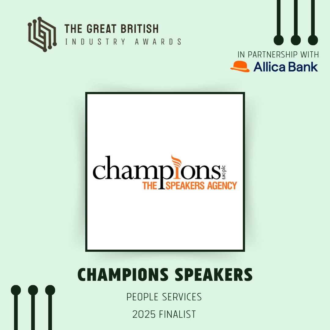Delighted to announce that Champions Speakers have been shortlisted in the Great British Industry Awards, sponsored by <a href="/AllicaBank/">Allica Bank</a>  , for the People Services Industry Award! 

Well done to the team on this award, and good luck to the other nominees.
#GBIA #BusinessAward