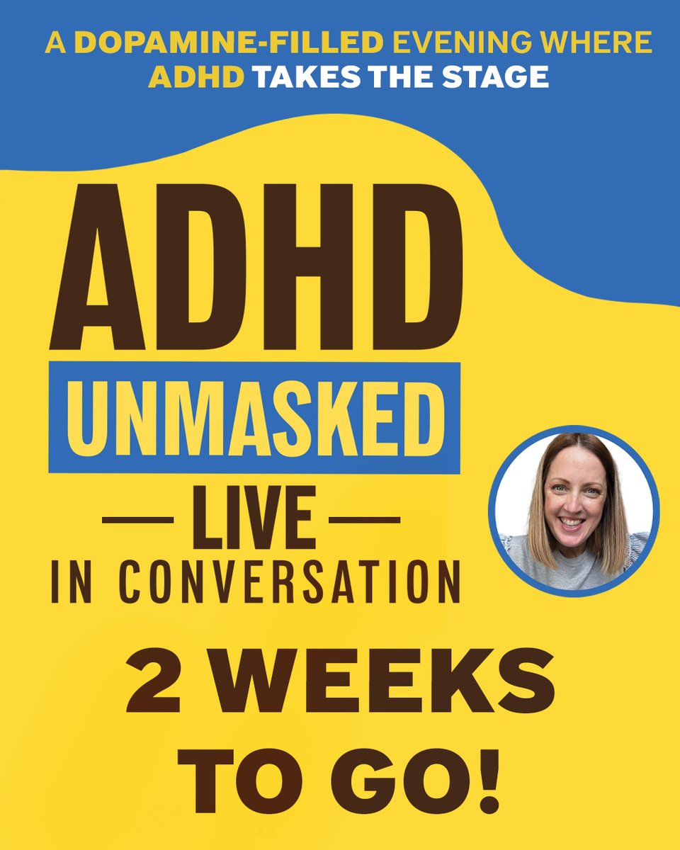 🎉 2 weeks to go!🎉

🎙ADHD Unmasked🎙

📅Fri 30th May - 7:30pm

Join Hester for this interactive and dopamine filled evening, where she will share how to embrace your speedy brain, learn to be kinder to yourself and how to focus on your strengths

🎟 marinatheatre.co.uk/whatson-event/… 🎟