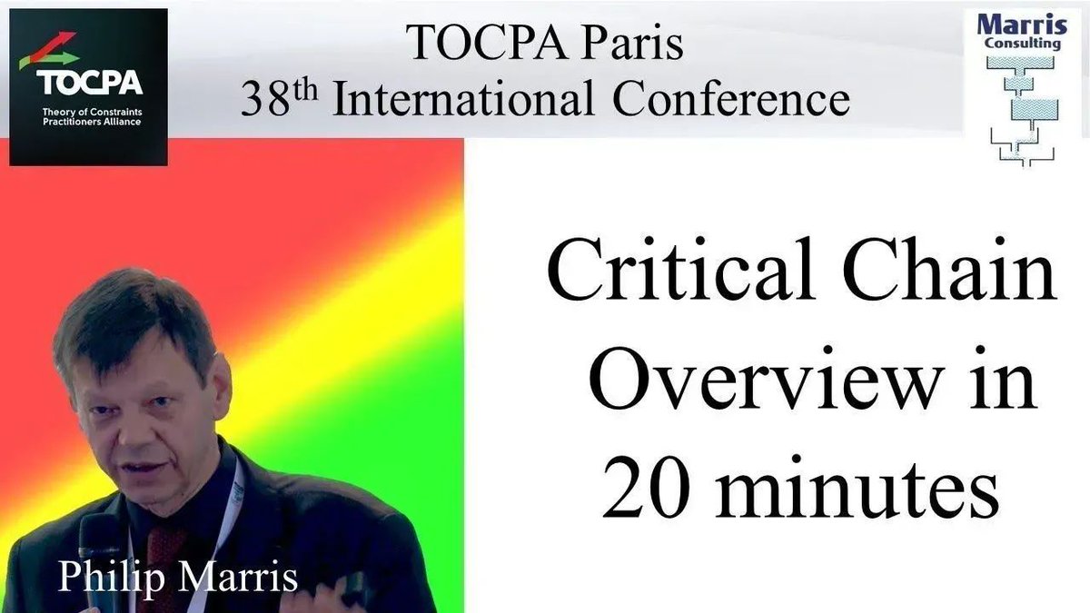 Critical Chain Project Management Overview by <a href="/PMarris/">Philip Marris</a> 19 minute conference.
youtu.be/qG_FCGR69Ic 
#criticalchain #criticalchainprojectmanagement #projectmanagement #tocpa #ccpm #tocot