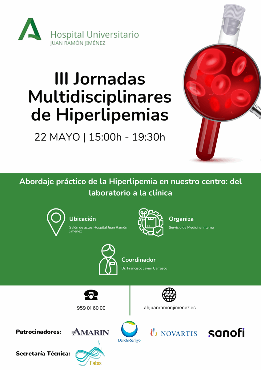 Fundación FABIS (@fabishuelva) on Twitter photo 📢 𝗜𝗜𝗜 𝗝𝗼𝗿𝗻𝗮𝗱𝗮𝘀 𝗠𝘂𝗹𝘁𝗶𝗱𝗶𝘀𝗰𝗶𝗽𝗹𝗶𝗻𝗮𝗿𝗲𝘀 𝗱𝗲 #𝗛𝗶𝗽𝗲𝗿𝗹𝗶𝗽𝗲𝗺𝗶𝗮𝘀
🩺 Abordaje práctico: del laboratorio a la clínica📍<a href="/hujuanramon/">HU Juan Ramón Jiménez</a> 📅 22 mayo de 2025 ⏰ 15:00h-19:30h
🔗 Programa completo: fundacionfabis.org/iii-jornadas-m…
#FABIS #Salud #MedicinaInterna 📢 𝗜𝗜𝗜 𝗝𝗼𝗿𝗻𝗮𝗱𝗮𝘀 𝗠𝘂𝗹𝘁𝗶𝗱𝗶𝘀𝗰𝗶𝗽𝗹𝗶𝗻𝗮𝗿𝗲𝘀 𝗱𝗲 #𝗛𝗶𝗽𝗲𝗿𝗹𝗶𝗽𝗲𝗺𝗶𝗮𝘀
🩺 Abordaje práctico: del laboratorio a la clínica📍<a href="/hujuanramon/">HU Juan Ramón Jiménez</a> 📅 22 mayo de 2025 ⏰ 15:00h-19:30h
🔗 Programa completo: fundacionfabis.org/iii-jornadas-m…
#FABIS #Salud #MedicinaInterna