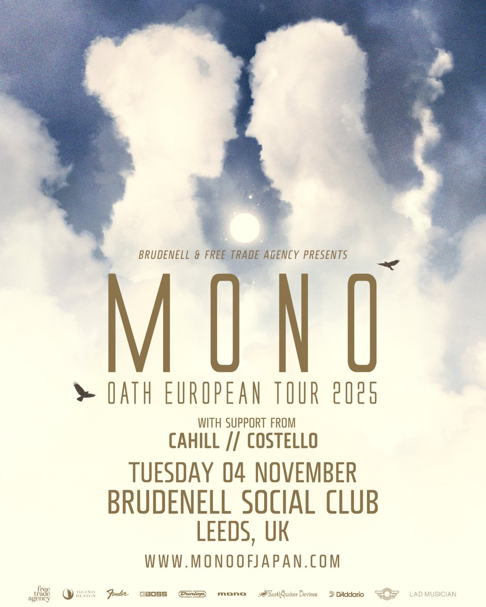 Brudenell Presents (@brudpresents) on Twitter photo Right then, who's not sorted themselves out with tickets to see <a href="/monoofjapan/">MONO (Japan)</a> live here at The Brudenell on 4th November? 🤔
Well, Glaswegian ambient duo <a href="/CahillCostello/">Cahill//Costello</a> have just joined the bill. 🤝
Tickets below. 🚀
➡️ tinyurl.com/MONO-Lds25 Right then, who's not sorted themselves out with tickets to see <a href="/monoofjapan/">MONO (Japan)</a> live here at The Brudenell on 4th November? 🤔
Well, Glaswegian ambient duo <a href="/CahillCostello/">Cahill//Costello</a> have just joined the bill. 🤝
Tickets below. 🚀
➡️ tinyurl.com/MONO-Lds25