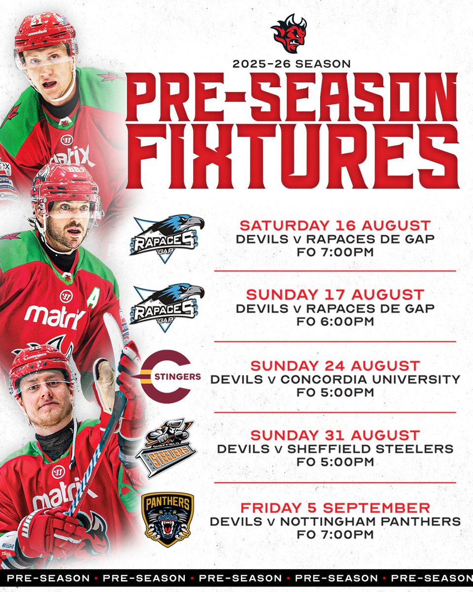cardiffdevils's tweet photo. 𝗖𝗼𝘂𝗻𝘁𝗱𝗼𝘄𝗻 𝘁𝗼 𝗙𝗮𝗰𝗲-𝗢𝗳𝗳 🙌🏻

We are back in action 3 months today with a series of pre-season games 😈🏒

Find out more here 👉🏻 https://t.co/HLKMDLZhCT https://t.co/8nstbDI0ZL