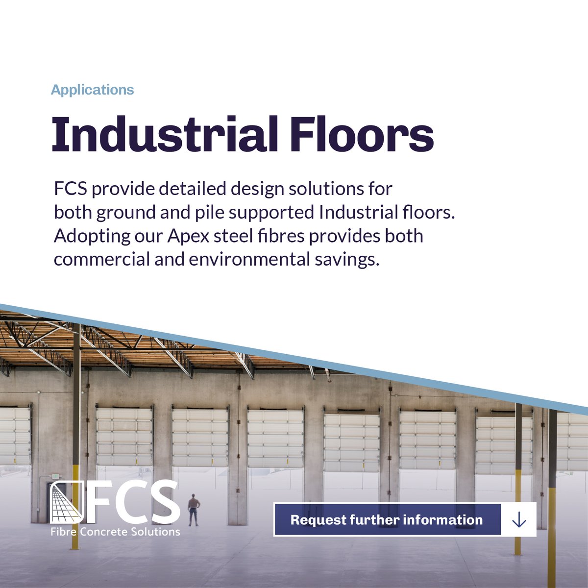 FCS provide bespoke designs for Industrial floors. Benefits include large panel slab design, eliminating saw cuts, reduced slab thickness and the replacement of traditional mesh reinforcement: ll.ink/flgpVu