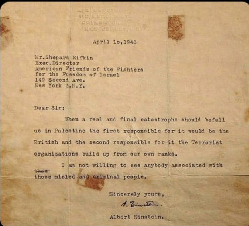 AdameMedia's tweet photo. On April 10, 1948, Albert Einstein called lsraeIis terrorists and criminals. https://t.co/hKfA0n4vd4
