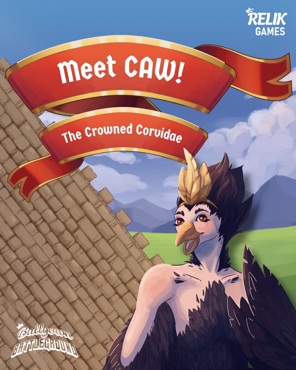 Meet CAW! With wings as her weapons of choice and her sights set on victory, CAW! is ready to fly the distance and help you soar to the top of any tower.

Follow Ballgown Battleground on Gamefound and get one step closer to $5 OFF! 🦅
#relikgames #ballgownbattleground #boardgames