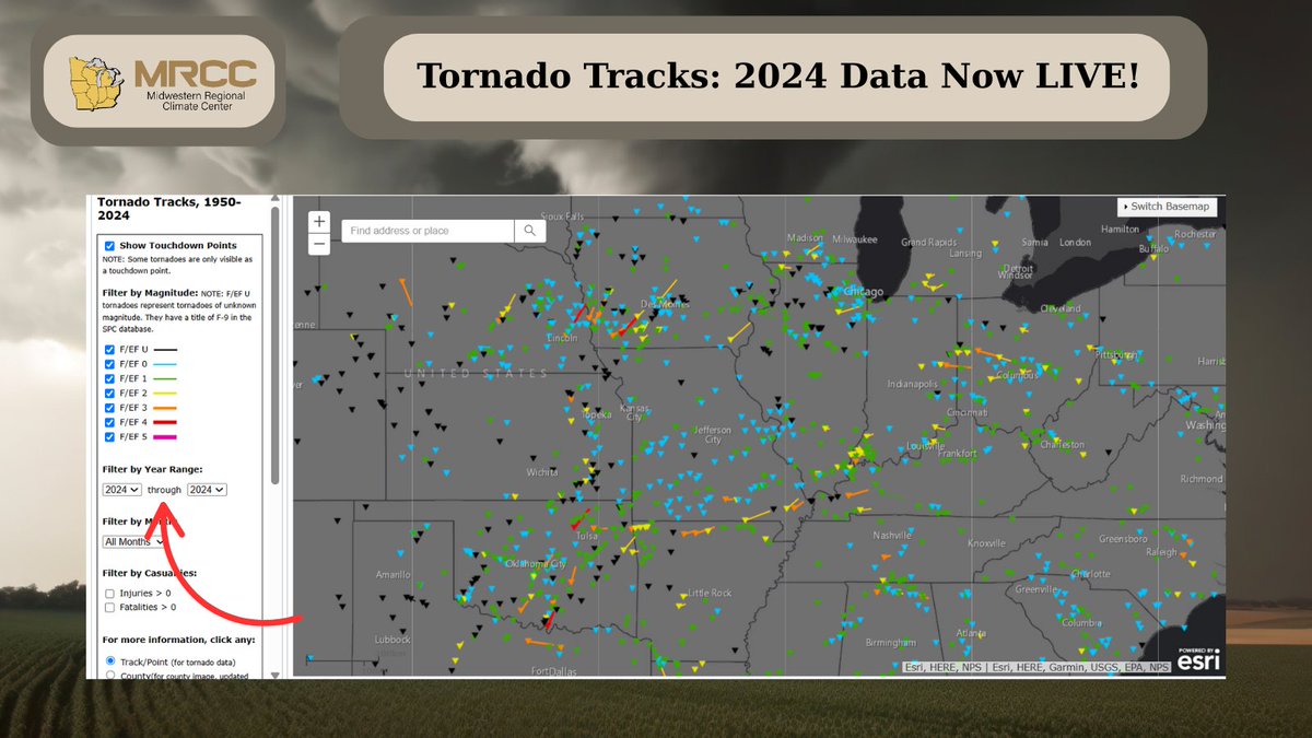 We know y'all love the Tornado Tracks tool as much as we do-- and we're excited to announce the availability of 2024 tornado tracks data!

Tornado Tracks Tool ➡️ mrcc.purdue.edu/gismaps/cntyto…