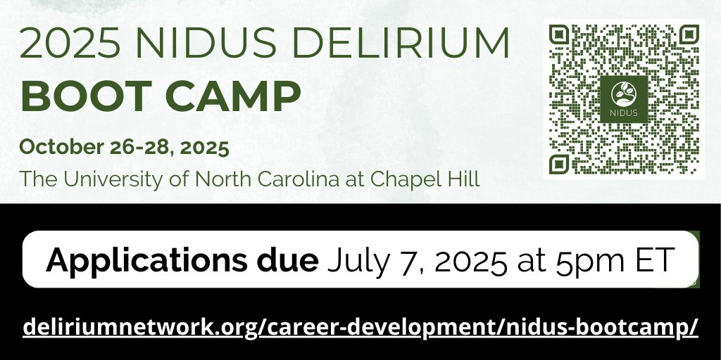 NIDUS Delirium Network (@nidus_delirium) on Twitter photo Attn early career faculty and research fellows: Don't miss the July 7, 2025 application deadline for #NIDUSDeliriumBootCamp2025!
deliriumnetwork.org/career-develop…
#delirium <a href="/NIDUS_Delirium/">NIDUS Delirium Network</a> Attn early career faculty and research fellows: Don't miss the July 7, 2025 application deadline for #NIDUSDeliriumBootCamp2025!
deliriumnetwork.org/career-develop…
#delirium <a href="/NIDUS_Delirium/">NIDUS Delirium Network</a>