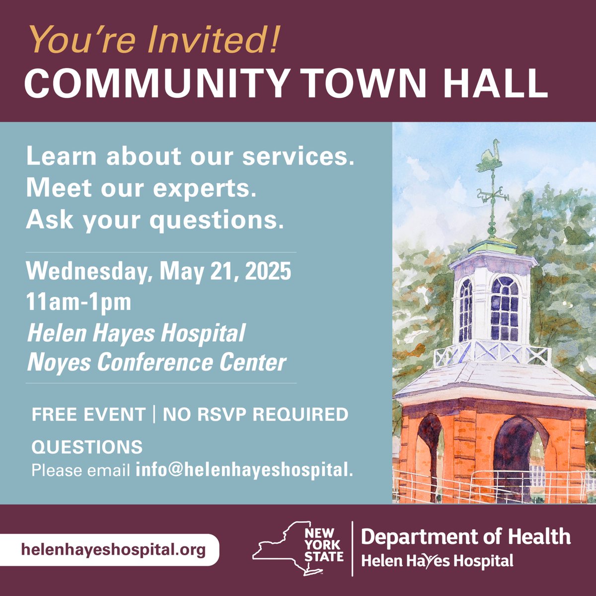 We are pleased to host an informational Community Town Hall next Wednesday, May 21 from 11am-1pm at the hospital.

Learn about our programs &amp; services from our panel of dedicated experts. Ask your questions &amp; discover the life-changing benefits of physical rehabilitation at HHH.