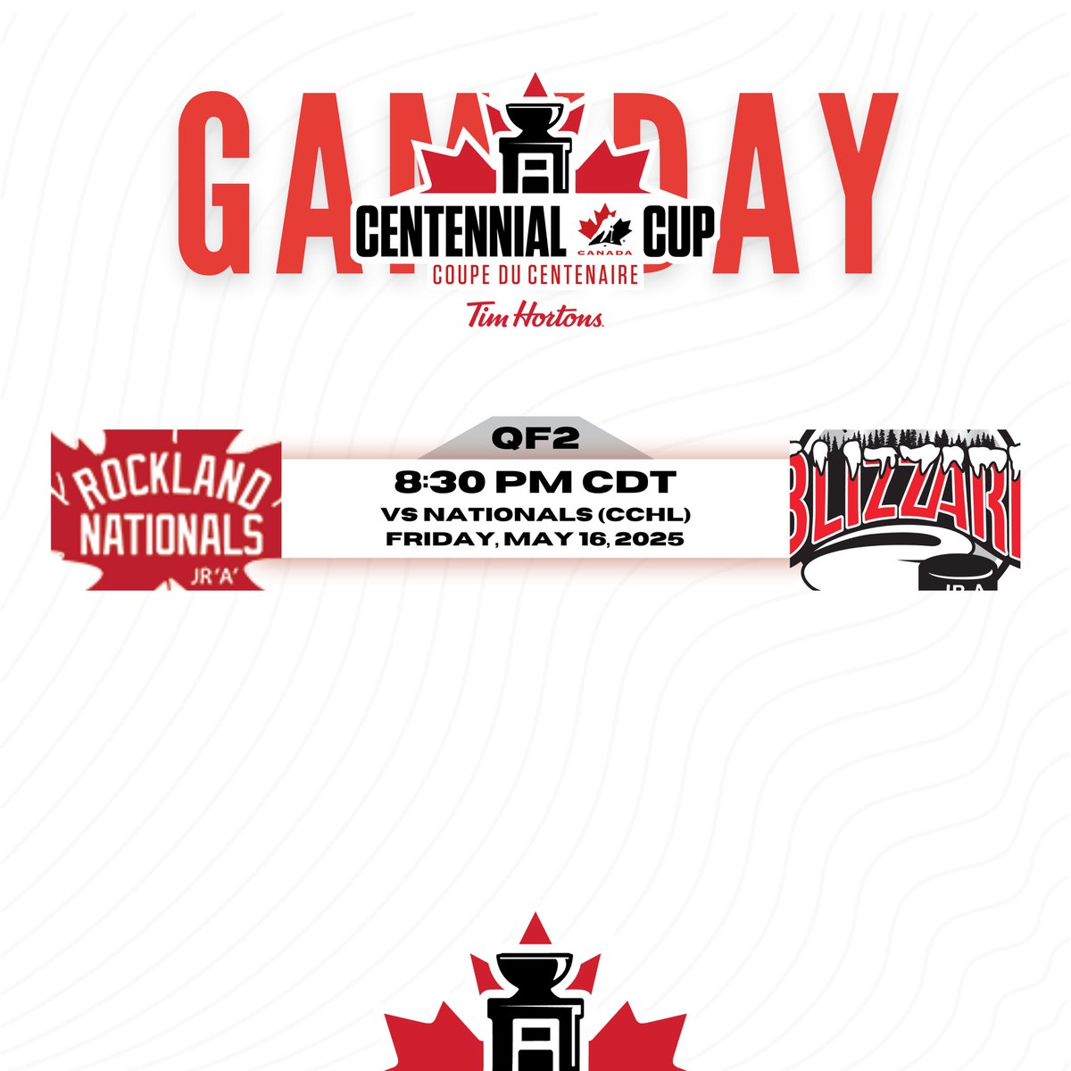 #CentennialCup | It’s Quarterfinal Friday in Calgary! The <a href="/NorManBlizzJrA/">🏆 - Northern Manitoba Blizzard</a> take on the CCHL’s Rockland Nationals. Win and advance to the final four!

Follow along right here for highlights, and live updates, or stream live on <a href="/HNLiveCA/">HNLive</a>. #MJHLHockey