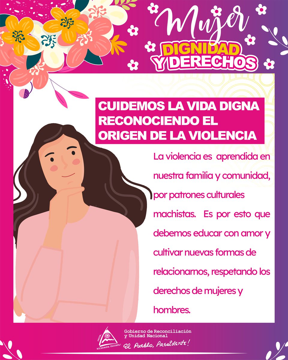 🚫🙅‍♀️ La violencia es aprendida en la familia y la comunidad, por patrones culturales machistas, es por esto que debemos educar con amor y cultivar nuevas formas de relacionarnos 👨‍👩‍👦
📌Aprendé más con la Cartilla Mujer, Dignidad y Derechos en nuestra web: tecnacional.edu.ni/.../cartilla-m…