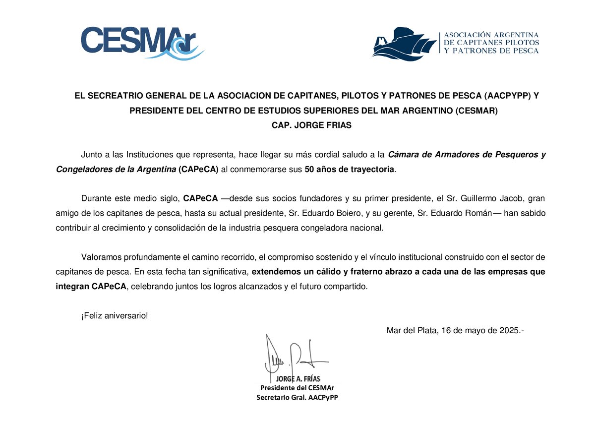 CESMAr_Capacita's tweet photo. Feliz 50 aniversario CAPeCA!!!
#aacpypp #capeca #aniversario #pesca https://t.co/laOgieWtQ7
