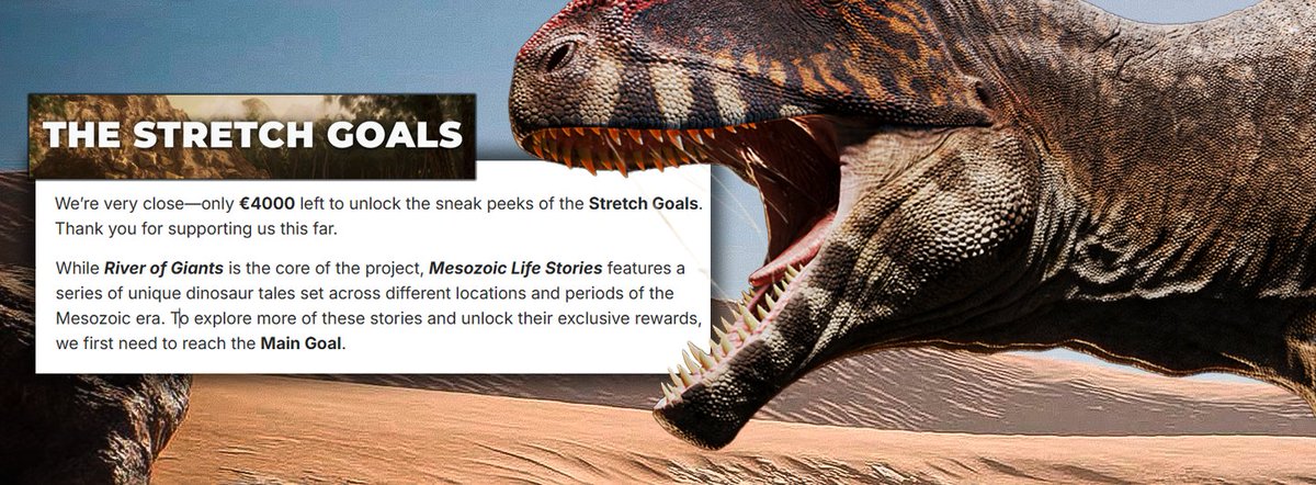 michel_elia's tweet photo. As we draw closer to the main goal of our #RiverOfGiants Kickstarter campaign, the earth shakes with the impatient footsteps of our Mesozoic beasts, eager to reveal themselves...
#NewGoals #NewRewards #NewDinos https://t.co/vKtw2xHiQq