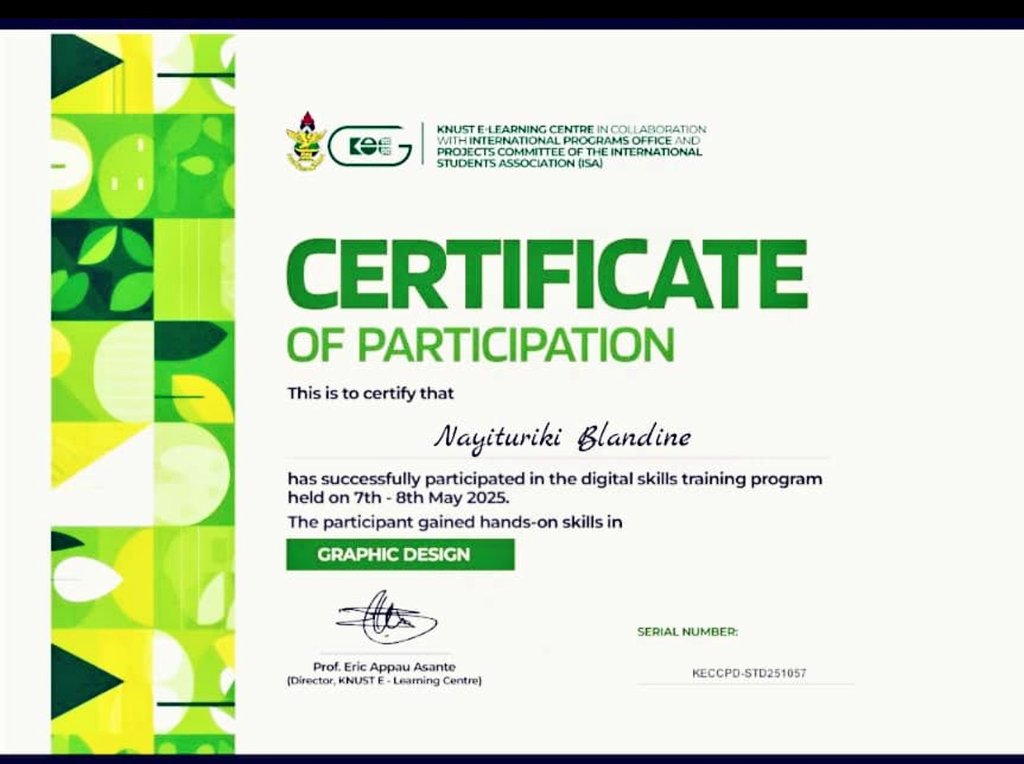 Pascal_M41's tweet image. On 8th May, We concluded our ISA Digital skills training program with masterclass speeches coming  from The IPO Dean @Prof Daniel duah and the KNUST E-LEARNING DIRECTOR @Prof Eric Asante. 
Our Students have  proudly received their digital skills Certificates.
@ElearningKnust