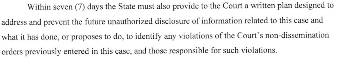 RominaElf's tweet photo. @SaltySleuth @Archit3ct_007 The defense and prosecution did not receive the same order. The prosecution was told someone on their side likely leaked sealed info and must submit a written plan to prevent future breaches. The defense was only given a basic retention order. https://t.co/P0QHxbRZH8