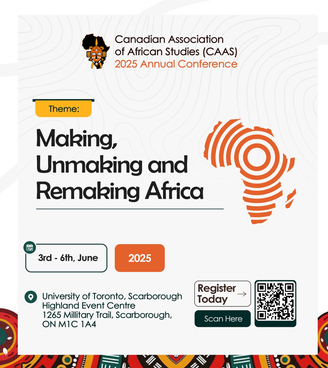 📢Last day to register📢
Join us at #CAAS2025: Making Unmaking &amp; Remaking Africa

Visit conference.caas-acea.org