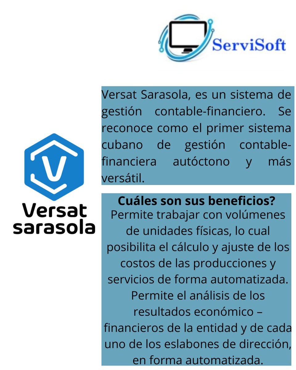 Si aún tiene su contabilidad de forma manual, con el Versat Sarasola ahorra tiempo y esfuerzo. 
No dudes más y contacte nuestros servicios, en Beneficencia esquina Paseo o a través del 21-321451. Llame y nuestros especialistas le atenderán con la mayor profesionalidad
