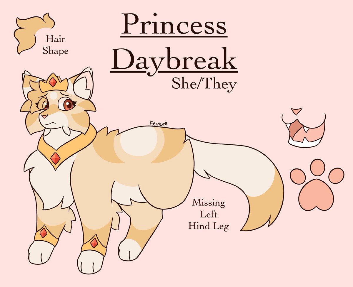 Finally finished her ref! This is the 5th and final protagonist of my story, Princess Daybreak!