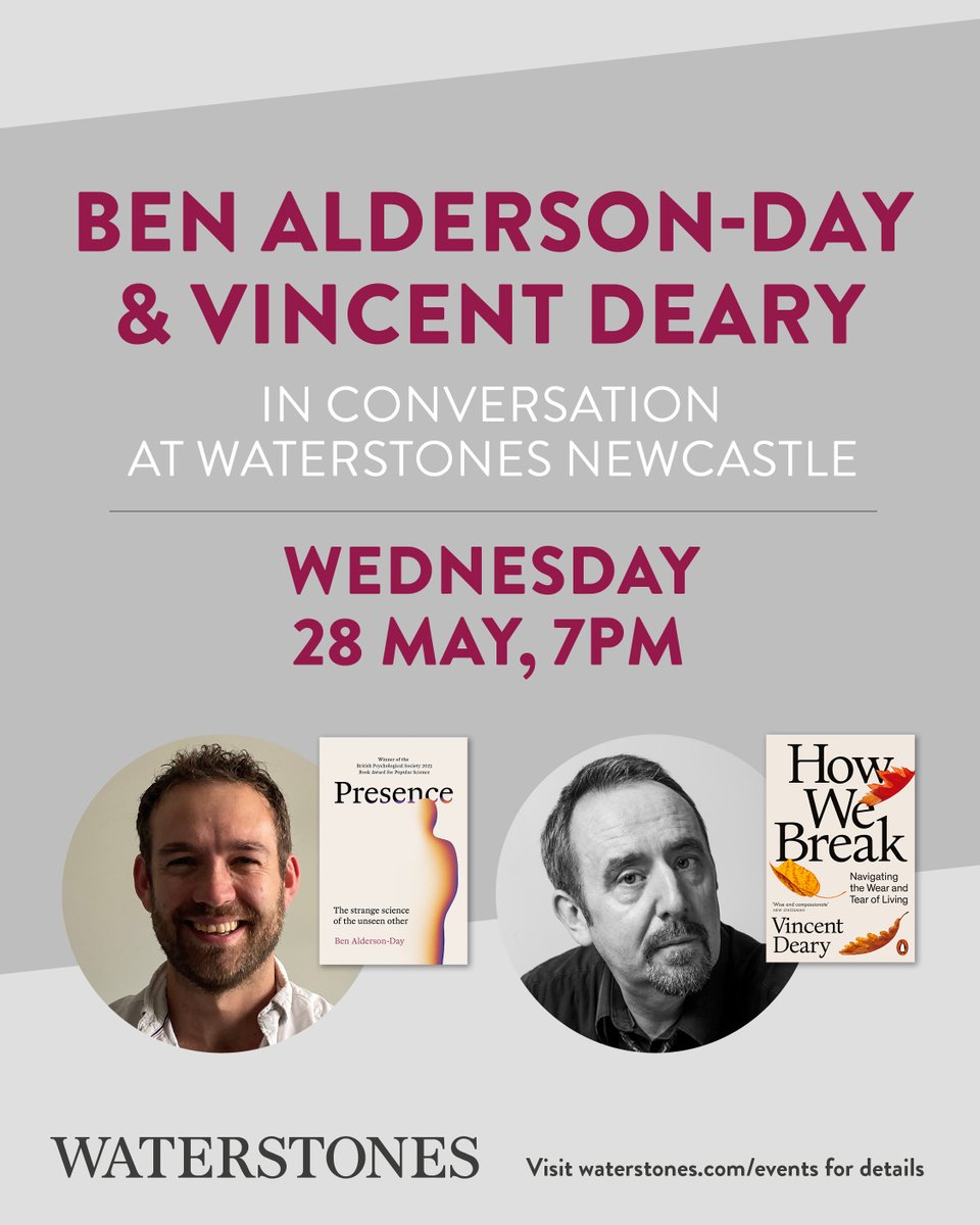 Manchester University Press (@manchesterup) on Twitter photo Coming up at <a href="/waterstonesncl/">Waterstones Newcastle</a> on May 28th...
An Evening with authors Ben Alderson-Day and <a href="/VincentDeary/">Vincent Deary</a> in conversation about their latest books.
Tickets on sale now: waterstones.com/events/an-even… #Newcastle Coming up at <a href="/waterstonesncl/">Waterstones Newcastle</a> on May 28th...
An Evening with authors Ben Alderson-Day and <a href="/VincentDeary/">Vincent Deary</a> in conversation about their latest books.
Tickets on sale now: waterstones.com/events/an-even… #Newcastle