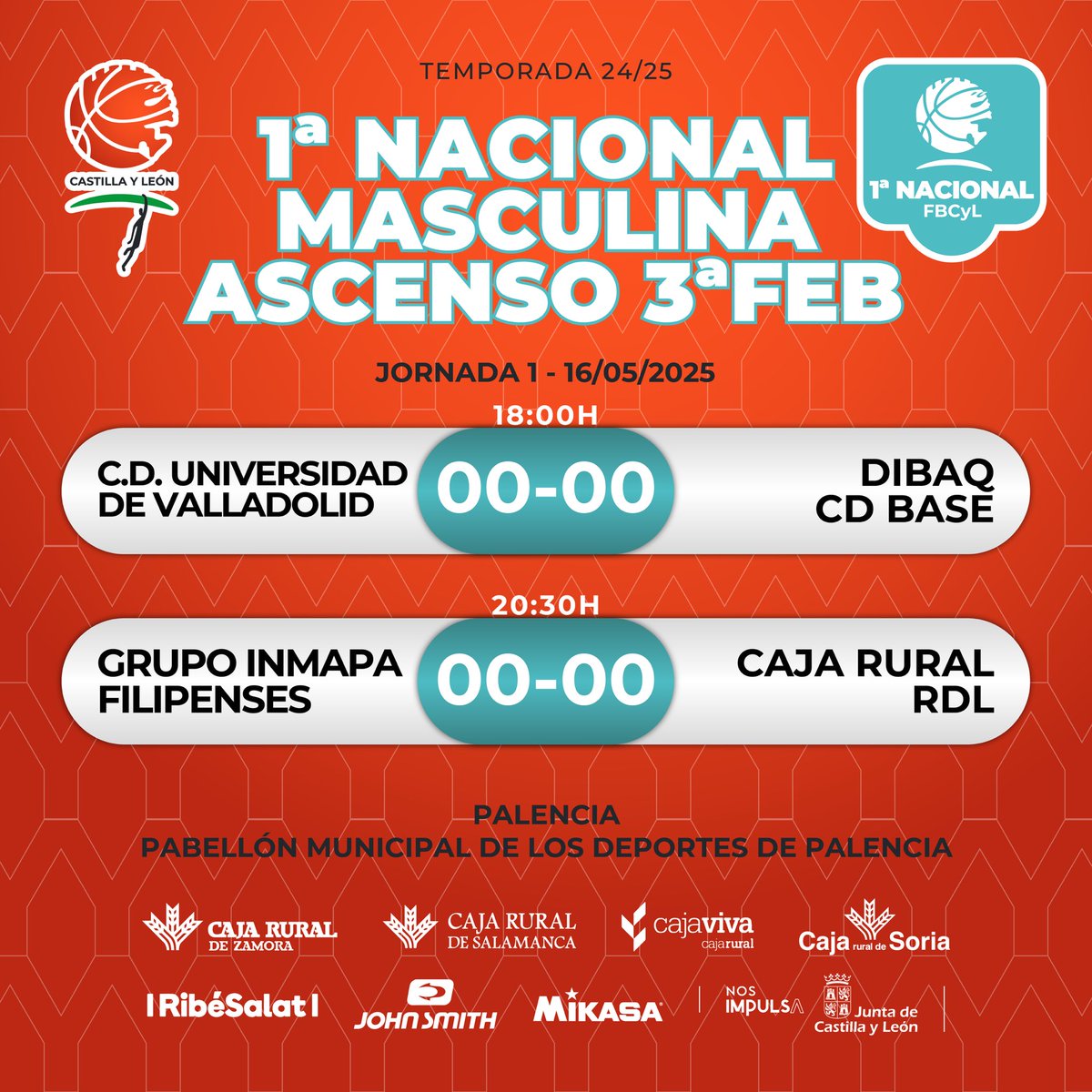 🏀F4 Primera Nacional Masculina | Horario J1⛹️‍♂️

18:00H <a href="/UVaEBA/">basket_UVa</a> 🆚 <a href="/cd_base/">Club Deportivo Baloncesto Segovia</a>
20:30H <a href="/FilipensesBto/">💙 Filipenses Baloncesto 🏀 #SomosFilipenses 🏀</a> 🆚  <a href="/CBReinodLeon/">Baloncesto Reino De Leon</a>

🎥youtube.com/live/LN2epIq0L…
📱fbcyl.es/directos

#F4CyL2025  #BasketEnVivo