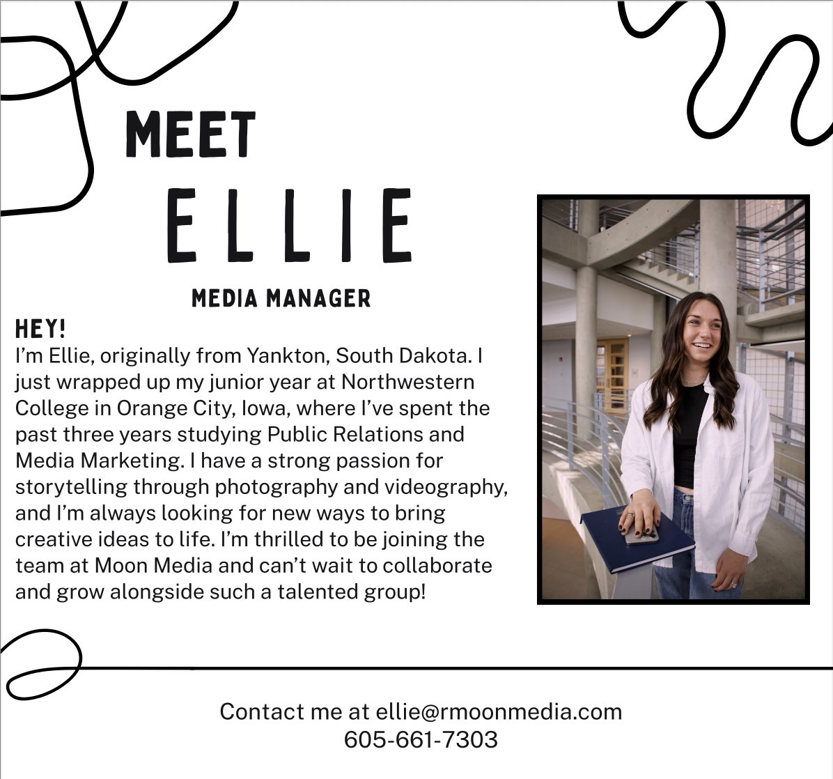 MoonMediaIowa's tweet photo. Meet Ellie Karolevitz, our newest media manager at Moon Media! We are excited to work with her! She cannot wait to connect with you!
#moonmedia #NewTeamMember https://t.co/QdG7xH65WF