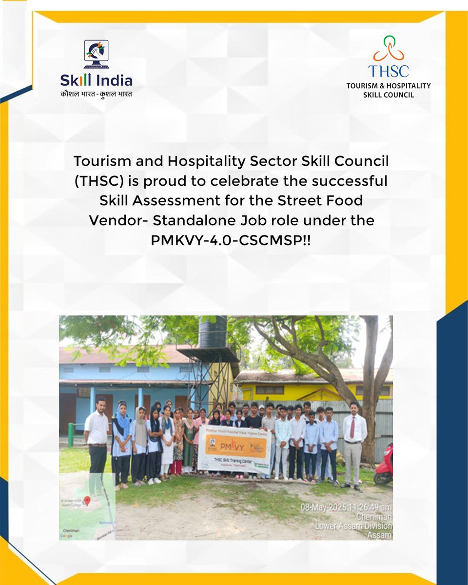 skillthsc's tweet photo. Tourism and Hospitality Skill Council (#THSC) is proud to celebrate the successful Skill Assessment for the Street Food Vendor - Standalone Job Role under the PMKVY-4.0-CSMSP!

#MSDE #DGET #DBT #NSDC #GovernmentITI #DeputyDirectorGeneral #thscskillindia #skillcouncil https://t.co/6yOCa0E86K
