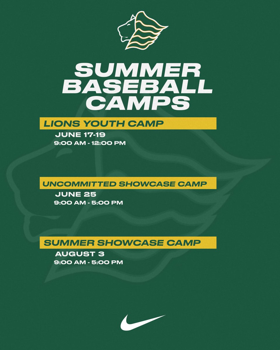 Lions are hosting 3️⃣ 𝐒𝐔𝐌𝐌𝐄𝐑 𝐂𝐀𝐌𝐏𝐒 at Pete Biscardi Field at Thomas B. Southard Stadium!

Learn more and register for camp at saintleobaseball.totalcamps.com

#TheLionWay