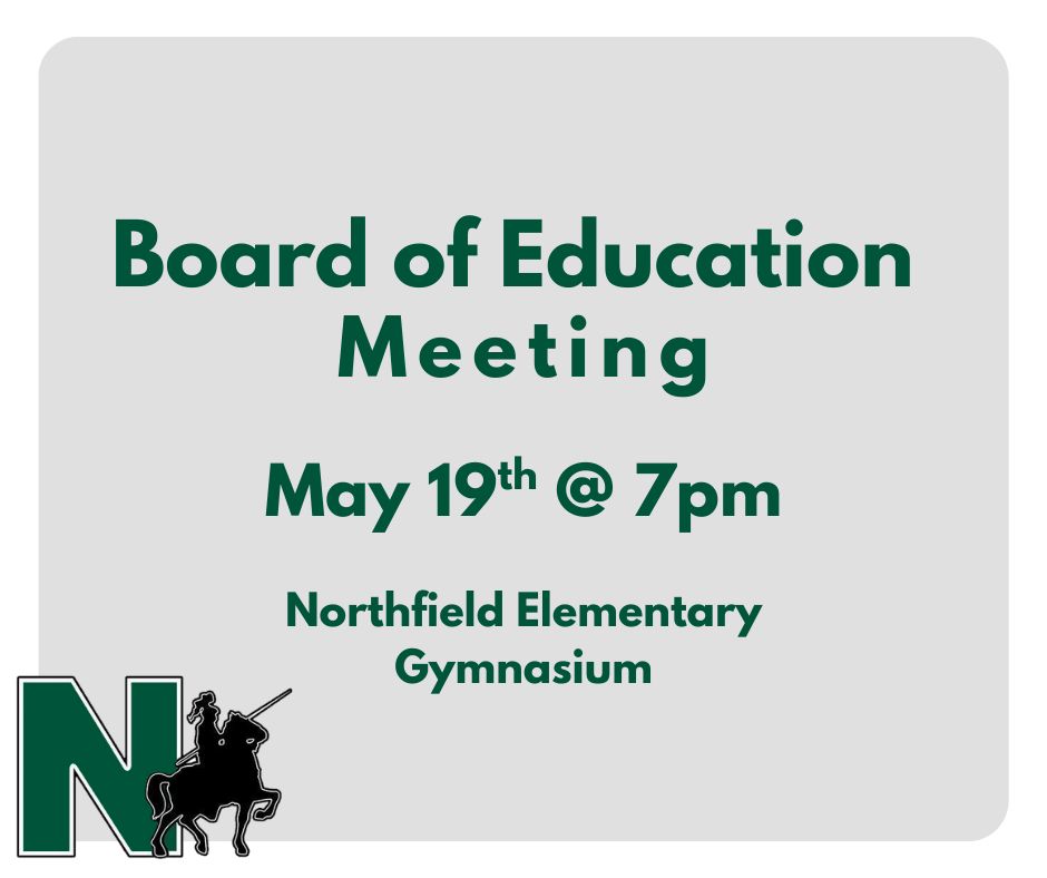 Reminder 🔔

Board of Education meeting
📅 May 19, 2025
🕖 7 PM
📍 Northfield Elementary Gymnasium

Watch the meeting via livestream here👇 
youtube.com/channel/UCajo5…