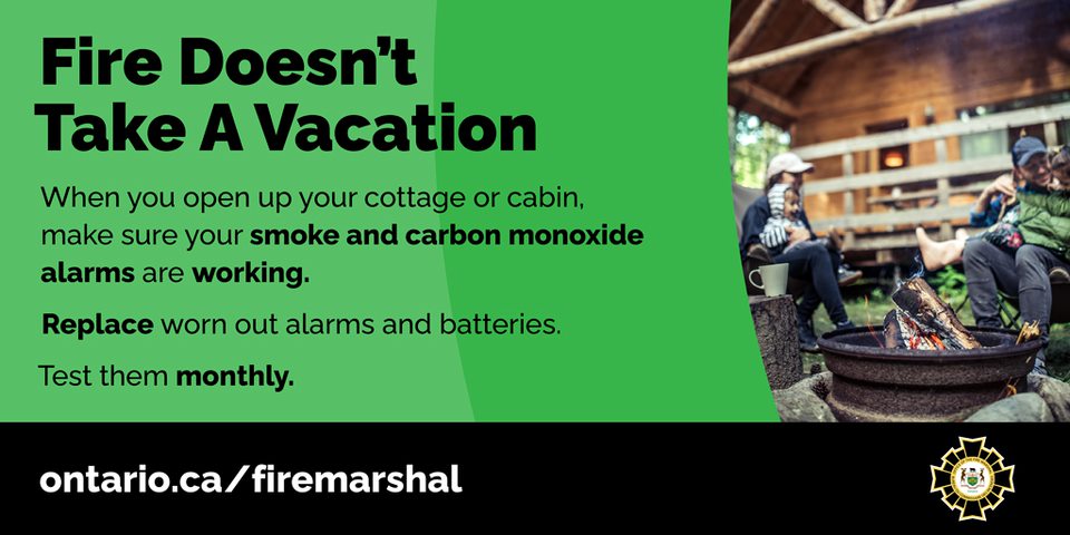 🚐☀️ Kicking off the cottage &amp; camper season this long weekend? Don’t forget to check your smoke and carbon monoxide alarms! A few minutes now could save lives later. Stay safe! 🔥🚨