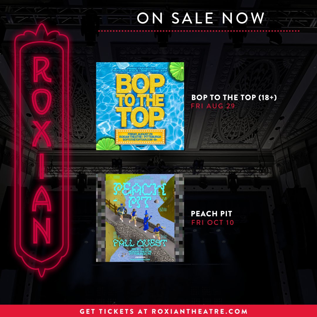 ON SALE NOW ‼️
🎉 Bop To The Top (18+)
📅 Friday, August 29

🎶 Peach Pit
📅 Friday, October 10
livemu.sc/4dAHMiz