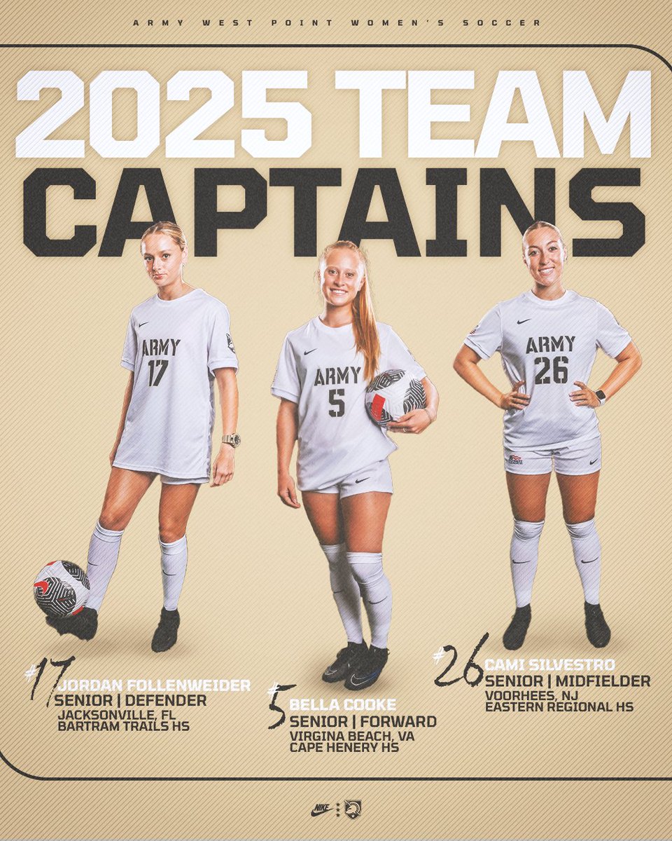 Army Women's Soccer (@armywp_wsoccer) on Twitter photo Lead Us, Black Knights!
Congrats to our three captains for our 2025 season
<a href="/PatriotLeague/">Patriot League</a> | #GoArmy Lead Us, Black Knights!
Congrats to our three captains for our 2025 season
<a href="/PatriotLeague/">Patriot League</a> | #GoArmy