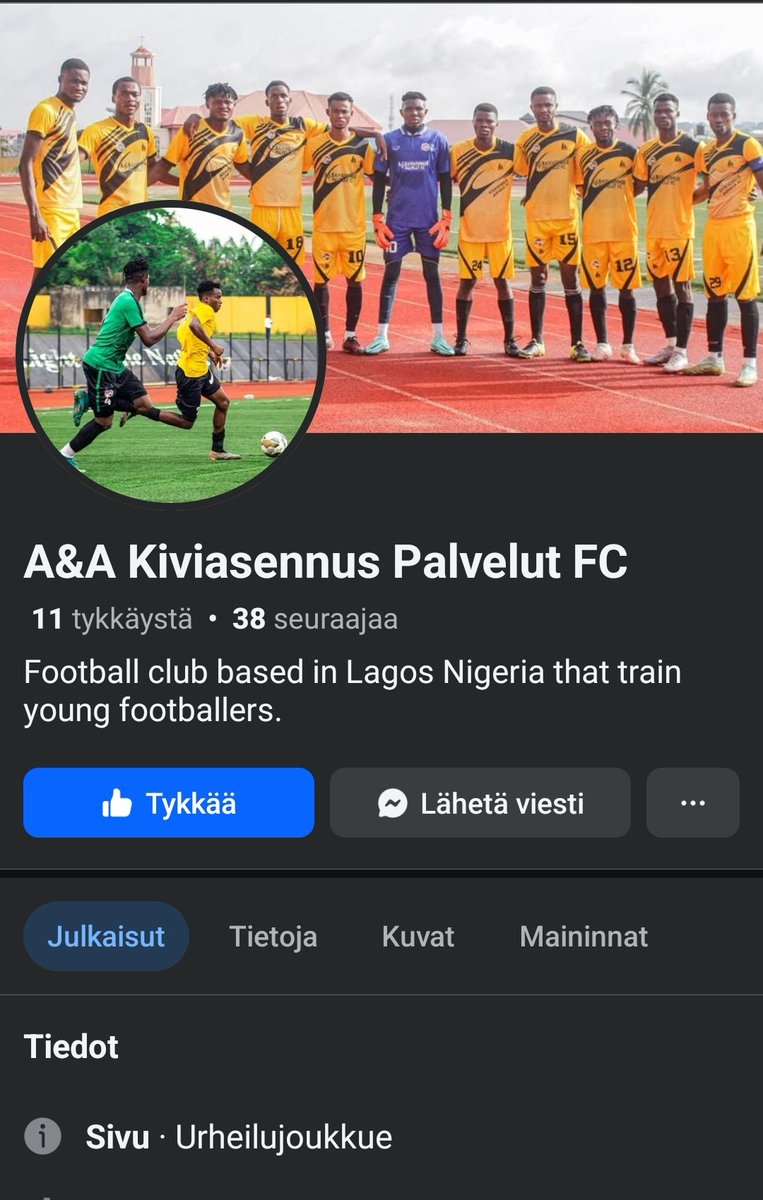 HarriLaine's tweet photo. Ei kyllä käynyt pienessä mielessäkään, että Nigerian divarissa vetää jengi nimellä A&amp;A Kiviasennus Palvelut FC 😂 Pakko olla jonkun oululaisen kehittämä kuvio 😉 https://t.co/XJBeamqAeD