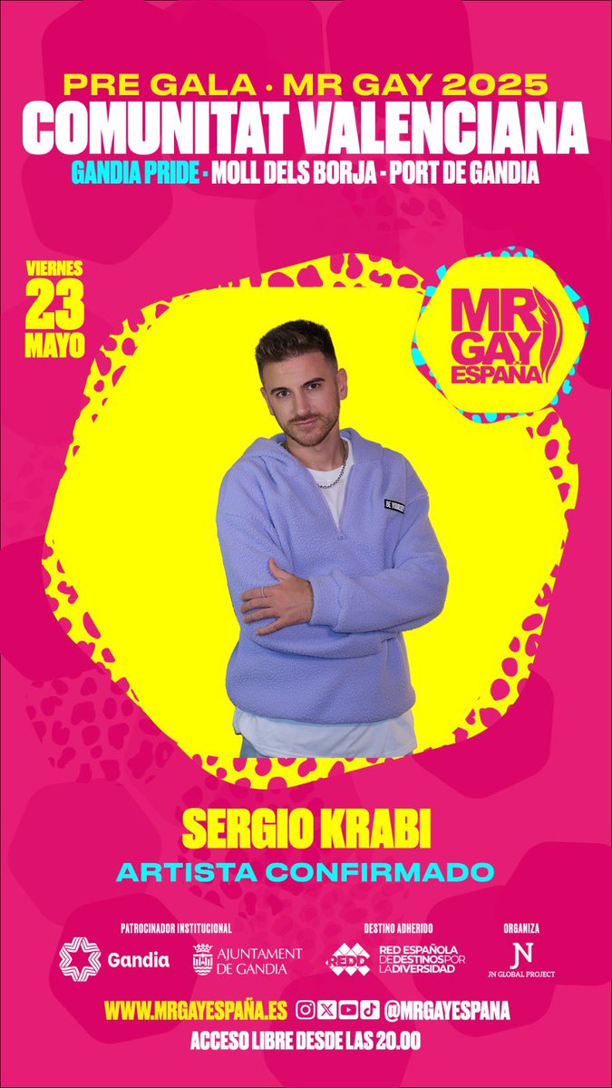 MrGayEspana's tweet photo. ¡Atención, familia valenciana! 🎤✨
@sergiokrabi , artista emergente de la Comunitat Valenciana, concretamente de Benidorm, estrenará su nuevo tema y lo presentará en directo el viernes 23 de mayo en el escenario principal del Gandia Pride. https://t.co/ACZRnVcskU