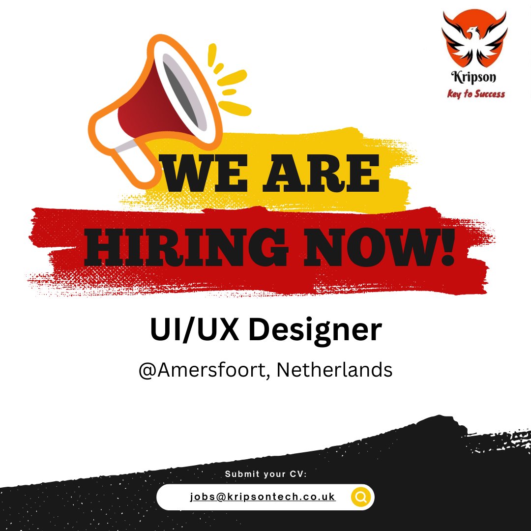 KripsonTech's tweet photo. We're Hiring!

Position: UI/UX Designer – Hybrid
Location: Amersfoort, Netherlands

Apply now!
📧 Send your CV to: jobs@kripsontech.co.uk

#KripsonTech #Hiring #UIUXDesigner #DesignJobs #AmersfoortJobs #HybridJobs #TechCareers #UXDesign #UIDesign https://t.co/IGDIM0ysES