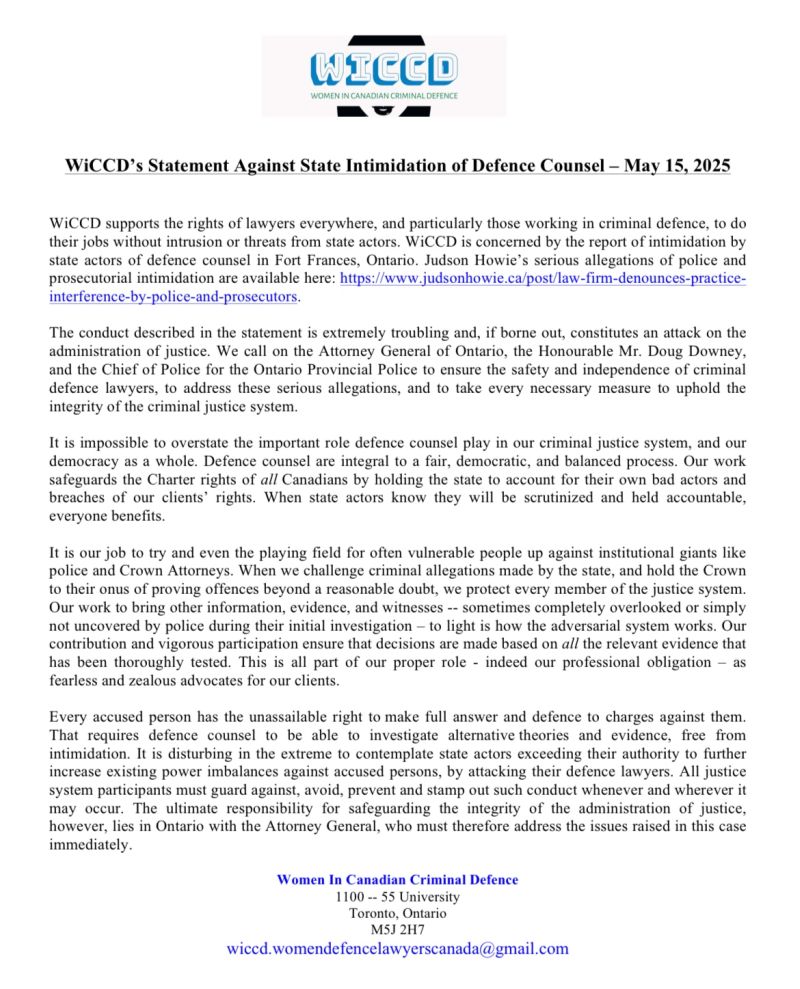 This is WiCCD's Public Statement issued today in relation to State Intimidation of Defence