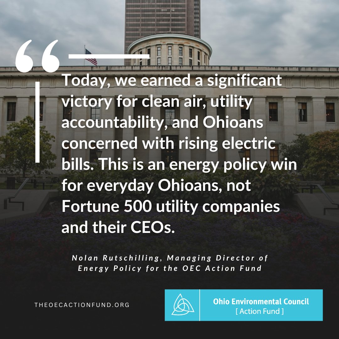 The OEC Action Fund is thrilled to say House Bill 15 was signed into law yesterday by Gov. DeWine! This comprehensive energy legislation ended years of OVEC coal bailouts and implemented energy efficiency and utility accountability measures. Read more now: ow.ly/XaOV50VTVqt