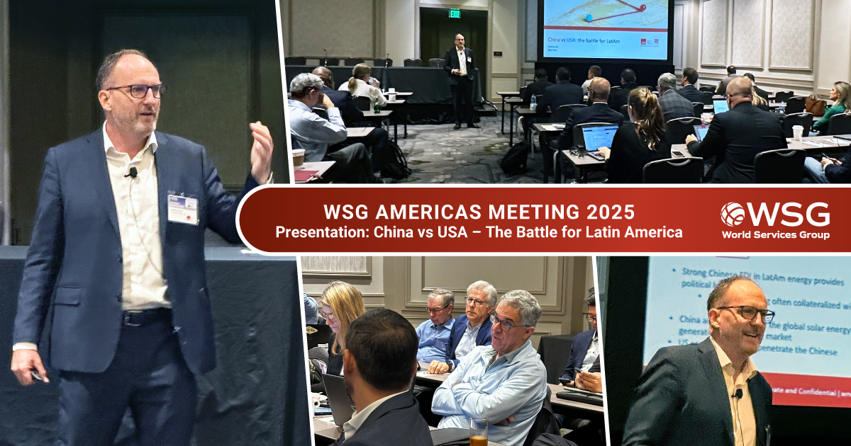 World Services Group (@worldservsgroup) on Twitter photo Thank you to guest speaker John Price, Managing Director at <a href="/Americas_MI/">Americas Market Intelligence (AMI) - LatAm</a>, for an insightful session at the #WSG Americas Meeting 2025: “China vs USA – the battle for LATAM.”
He explored 25 years of China-LATAM engagement and shifting trade flows amid U.S. containment efforts. Thank you to guest speaker John Price, Managing Director at <a href="/Americas_MI/">Americas Market Intelligence (AMI) - LatAm</a>, for an insightful session at the #WSG Americas Meeting 2025: “China vs USA – the battle for LATAM.”
He explored 25 years of China-LATAM engagement and shifting trade flows amid U.S. containment efforts.