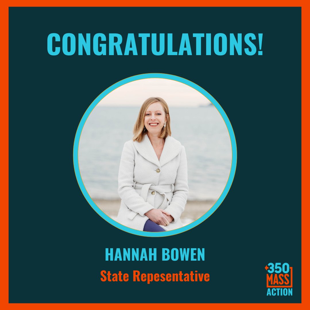 Congratulations to 350 Mass Action endorsed candidate Hannah Bowen for her #victory in Beverly on Tuesday! Hannah will represent the 6th Essex in the State House. 

She won on a platform of climate #resilience and coastal protection. #ClimateAction wins races!