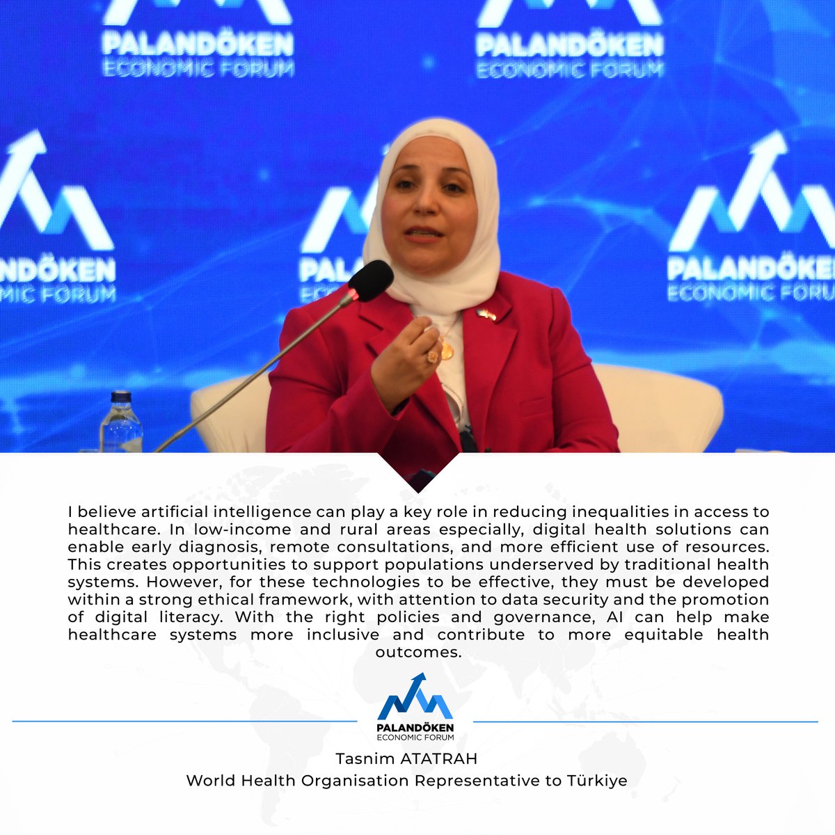 Tasnim ATATRAH:
Yapay zekânın sağlık hizmetlerine erişimdeki eşitsizlikleri azaltmada önemli bir rol oynayabileceğine inanıyorum. Özellikle düşük gelirli veya kırsal bölgelerde, dijital sağlık çözümleri sayesinde erken tanı, uzaktan muayene ve kaynakların daha verimli kullanımı