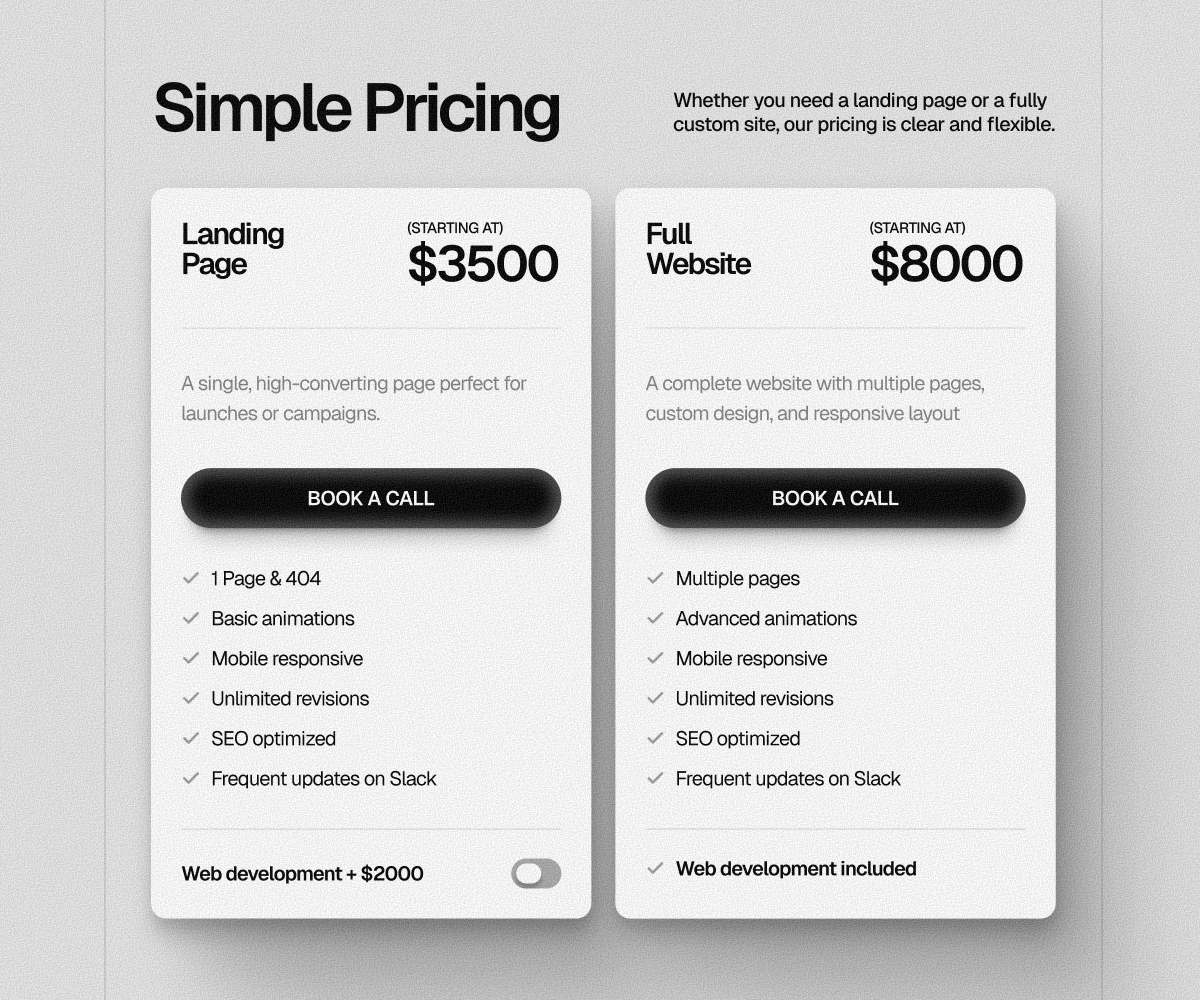 a simple pricing section