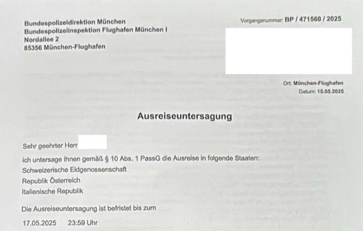 mz_storymakers's tweet photo. Das muss man sich mal vorstellen: #Deutschland untersagt Deutschen(!) die Ausreise(!) aus Deutschland. Grund: falsche Meinung. #JDVance hat recht! #Meinungsfreiheit 
Quelle: @MedienfuzziShow 🇩🇪 https://t.co/srpAtV94EK