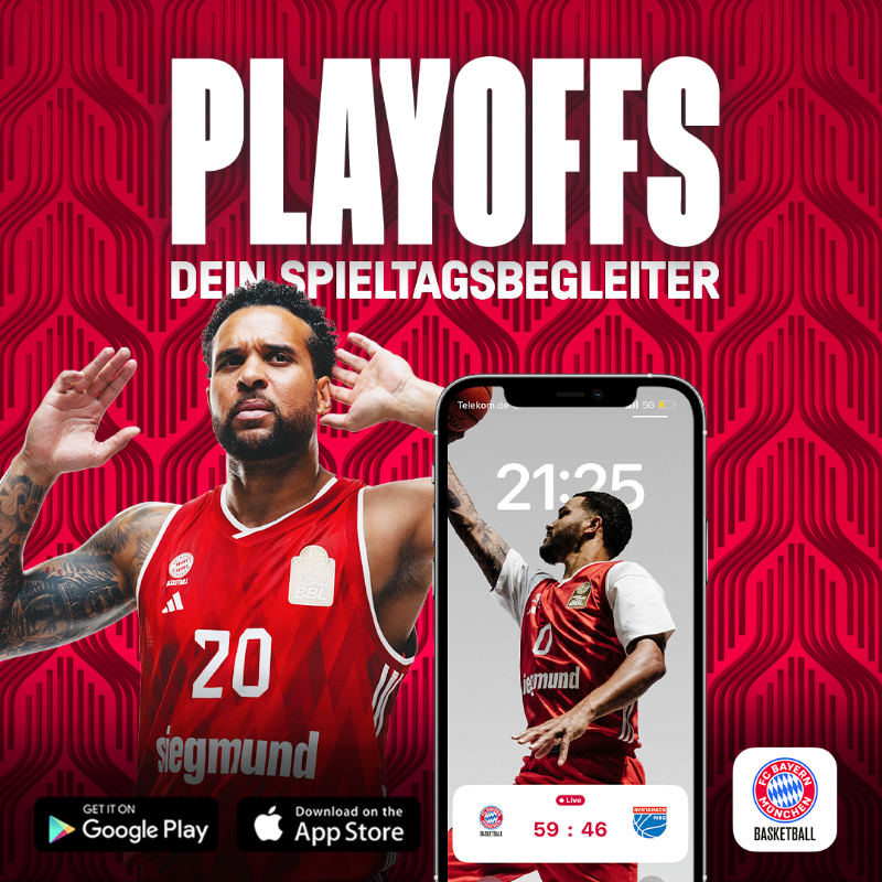 FCBBasketball's tweet photo. Keinen Moment unserer Jungs in den Playoffs verpassen - mit der #FCBB App als Dein Spieltagsbegleiter bist du immer auf Ballhöhe!
#LetThemSeeRed #TheFinalLevel #MBCFCB