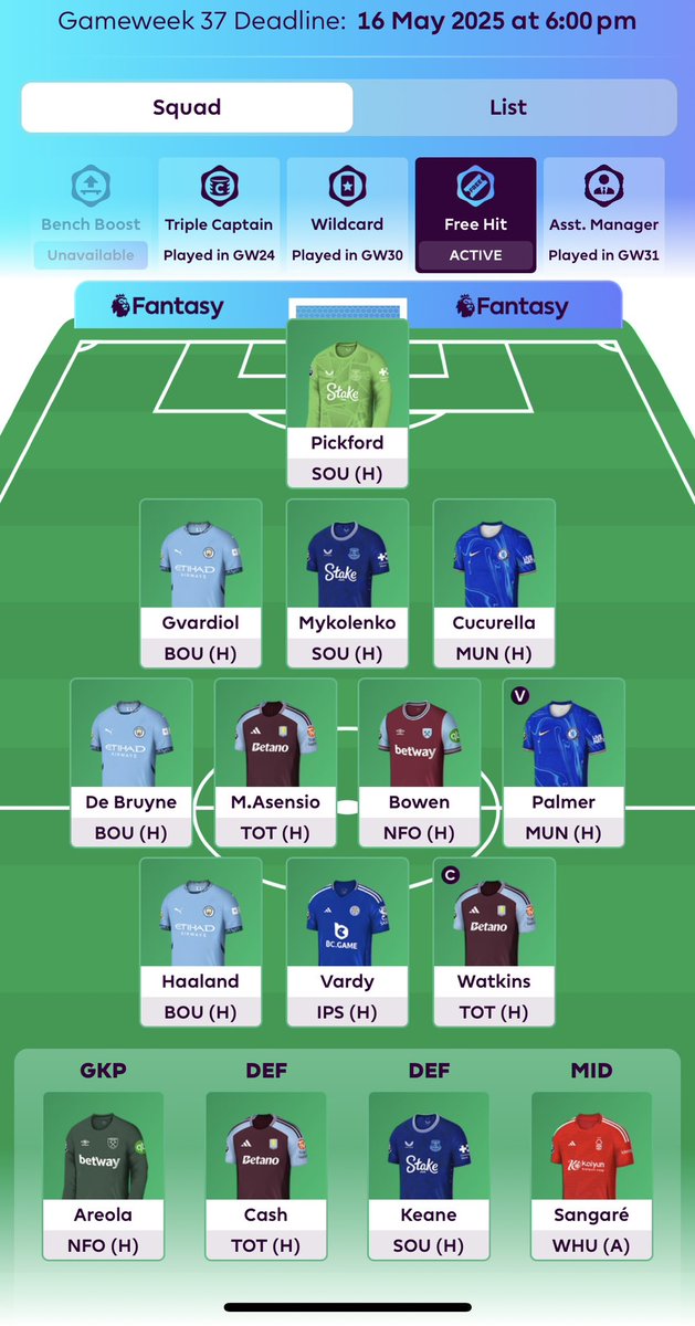 JasonMcGeeAbe's tweet photo. @FPL_Harry Still got a Free Hit. Thoughts on this @FPL_Harry? https://t.co/L1yK9DYfWr