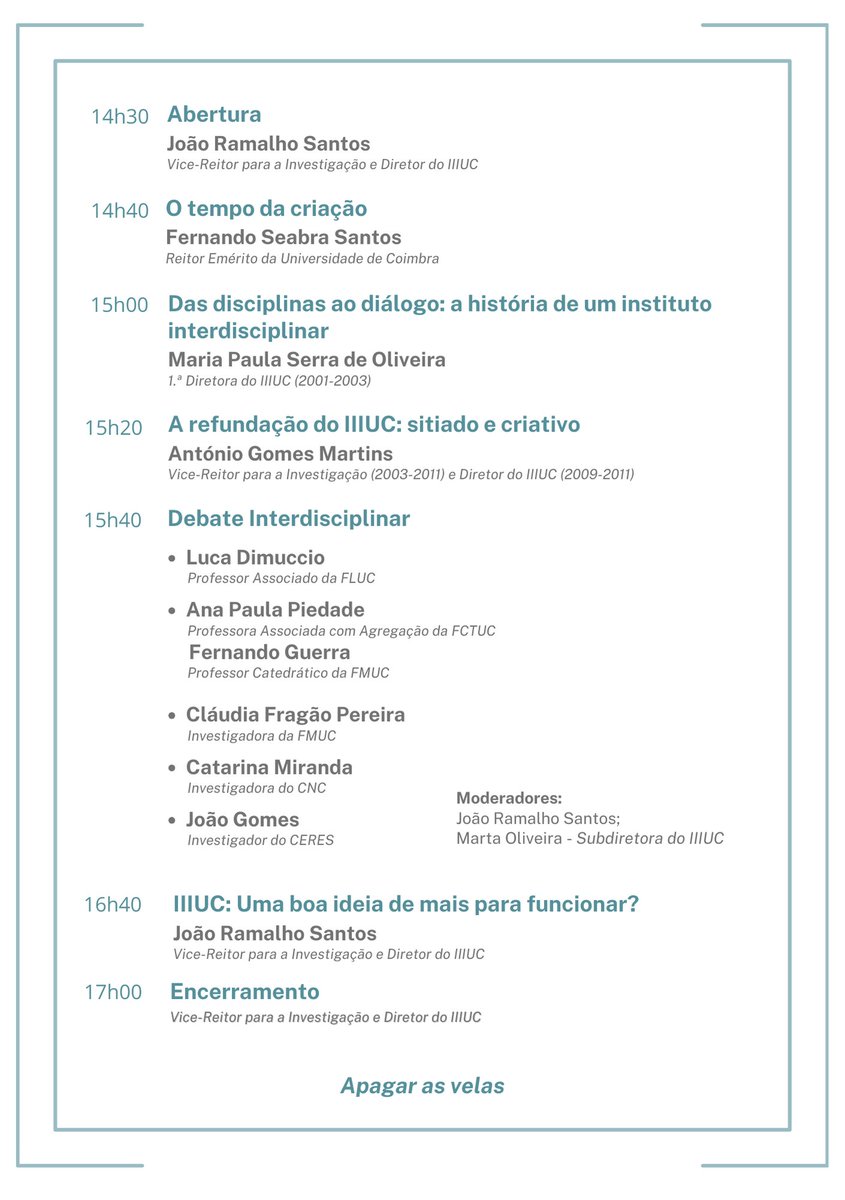 We celebrate our 24th anniversary on 20 May 2025!
This celebration will take place through an open event for our community 🥳🥳
👉All info at: uc.pt/en/iii/agenda/…

Join us and come celebrate Interdisciplinarity! 😊