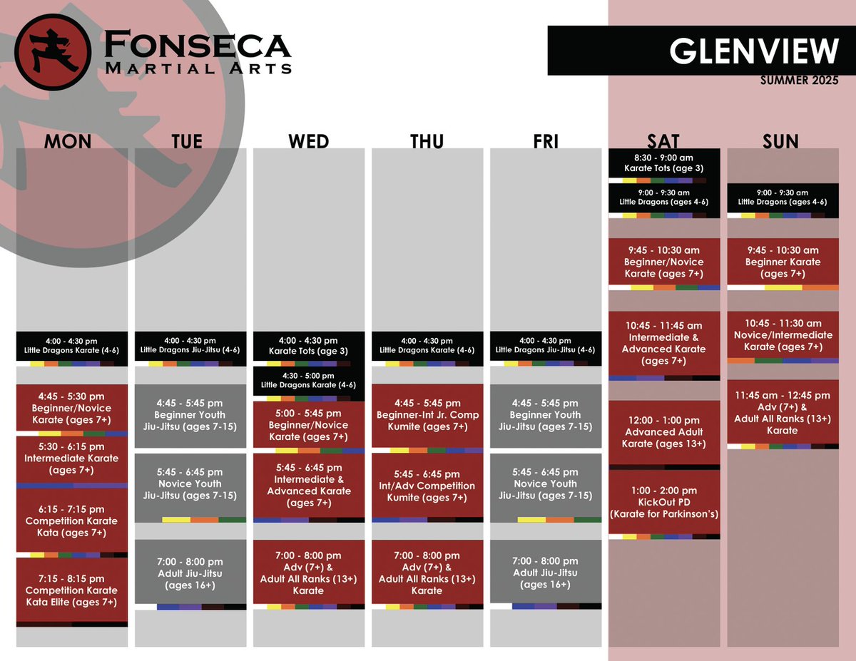 With outdoor classes added, enhancement of the tried and true classes, and convenient time slots, this season is all about growth, discipline, and summer fun. Check out the schedule and join us on the mats 🥋
